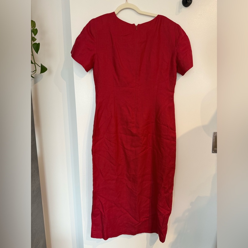Talbot’s Size 12 Red Linen A Line Dress Side Buttons Detail - Picture 4 of 5